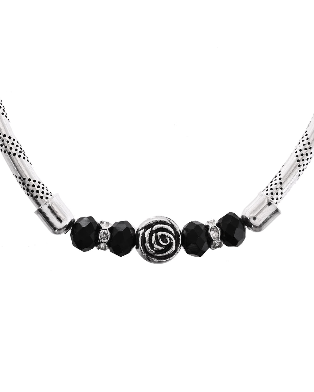 VOJ Set of 2 Silver Tone Stainless Steel Artificial Beads Elasticated Anklet