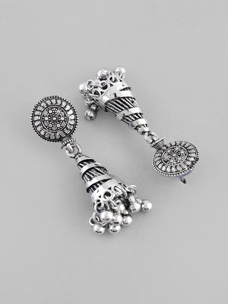 VOJ Oxidised Silver Plated Contemporary Jhumka - Distacart