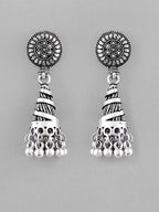 VOJ Oxidised Silver Plated Contemporary Jhumka - Distacart