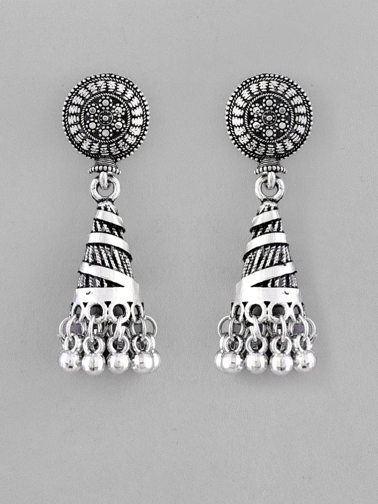 VOJ Oxidised Silver Plated Contemporary Jhumka - Distacart