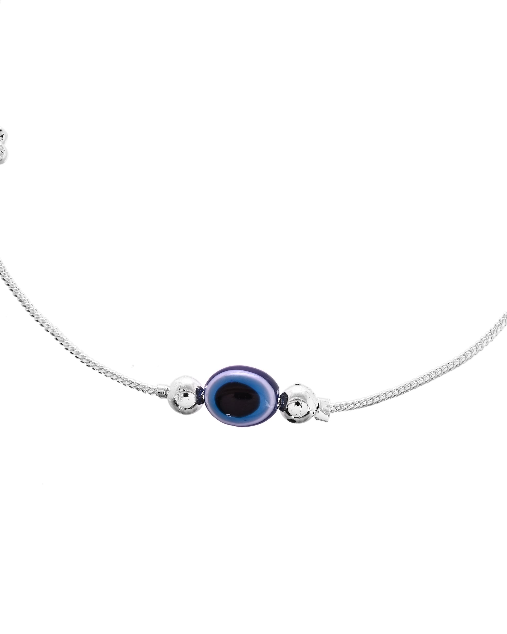 VOJ Set of 2 Silver Plated Evil Eye Bead Studded Stainless Steel Anklet - Distacart