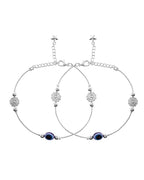 VOJ Set of 2 Silver Plated Evil Eye Bead Studded Stainless Steel Anklet - Distacart
