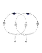 VOJ Set of 2 Silver Plated Evil Eye Bead Studded Stainless Steel Anklet - Distacart