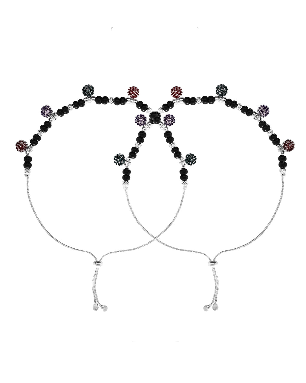 VOJ Set of 2 Stainless Steel Artificial Beads Anklet