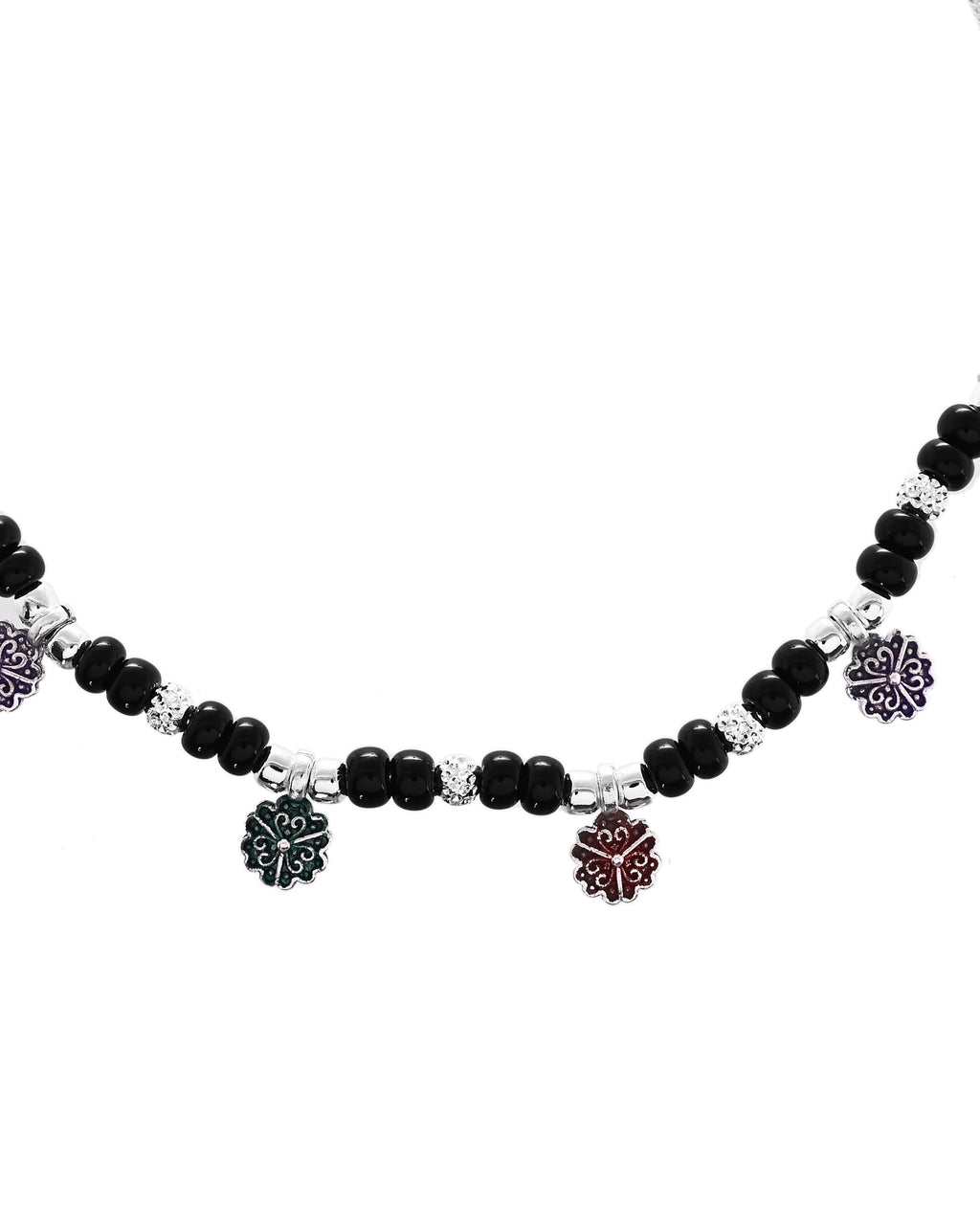 VOJ Set of 2 Stainless Steel Artificial Beads Anklet