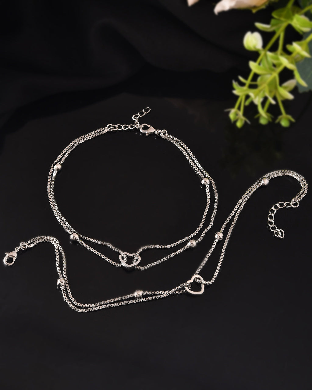 VOJ Set of 2 Stainless Steel Handcrafted Anklet - Distacart