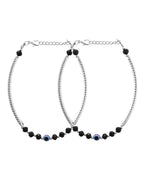 VOJ Set of 2 Evil Eye Bead Studded Stainless Steel Anklet