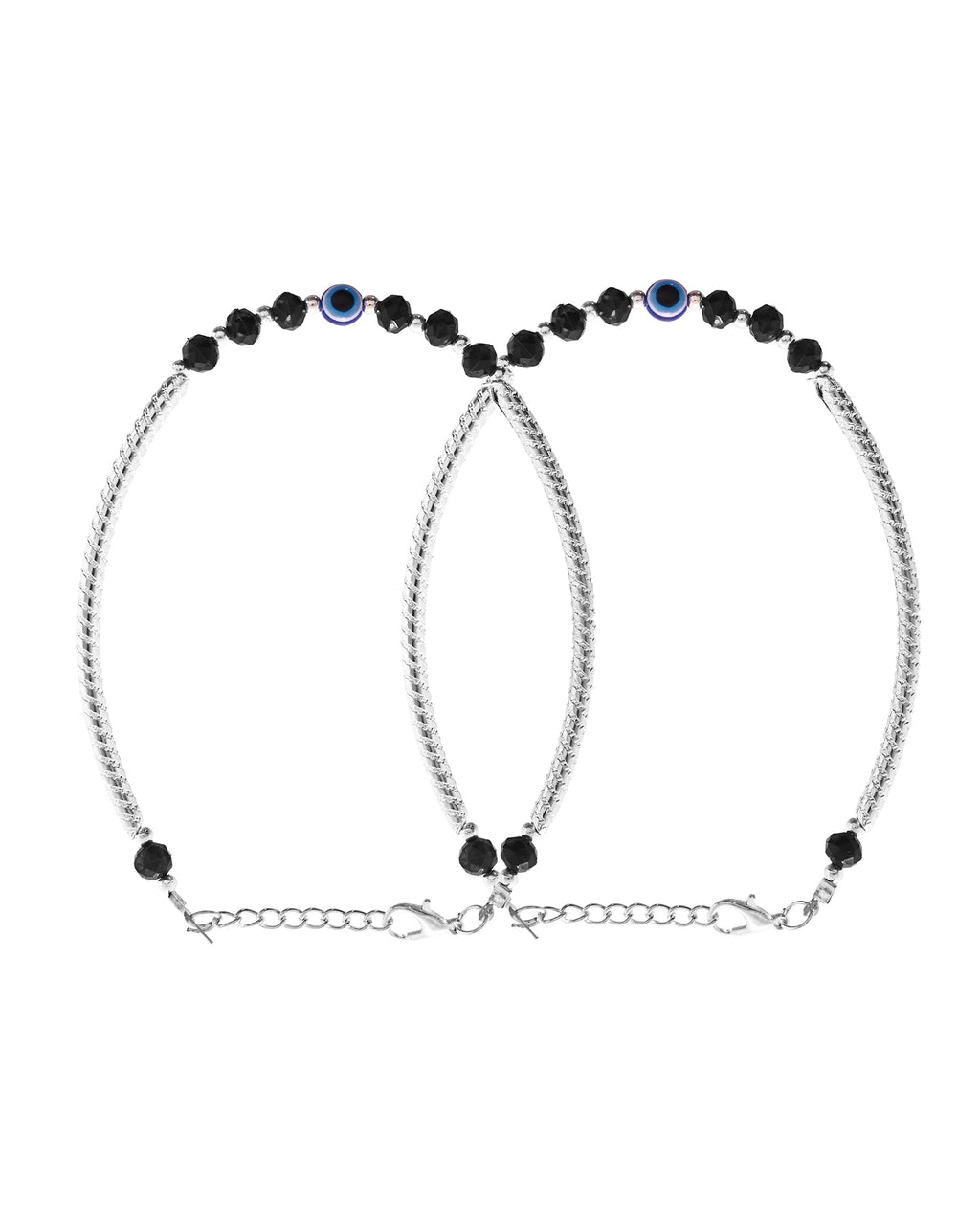 VOJ Set of 2 Evil Eye Bead Studded Stainless Steel Anklet