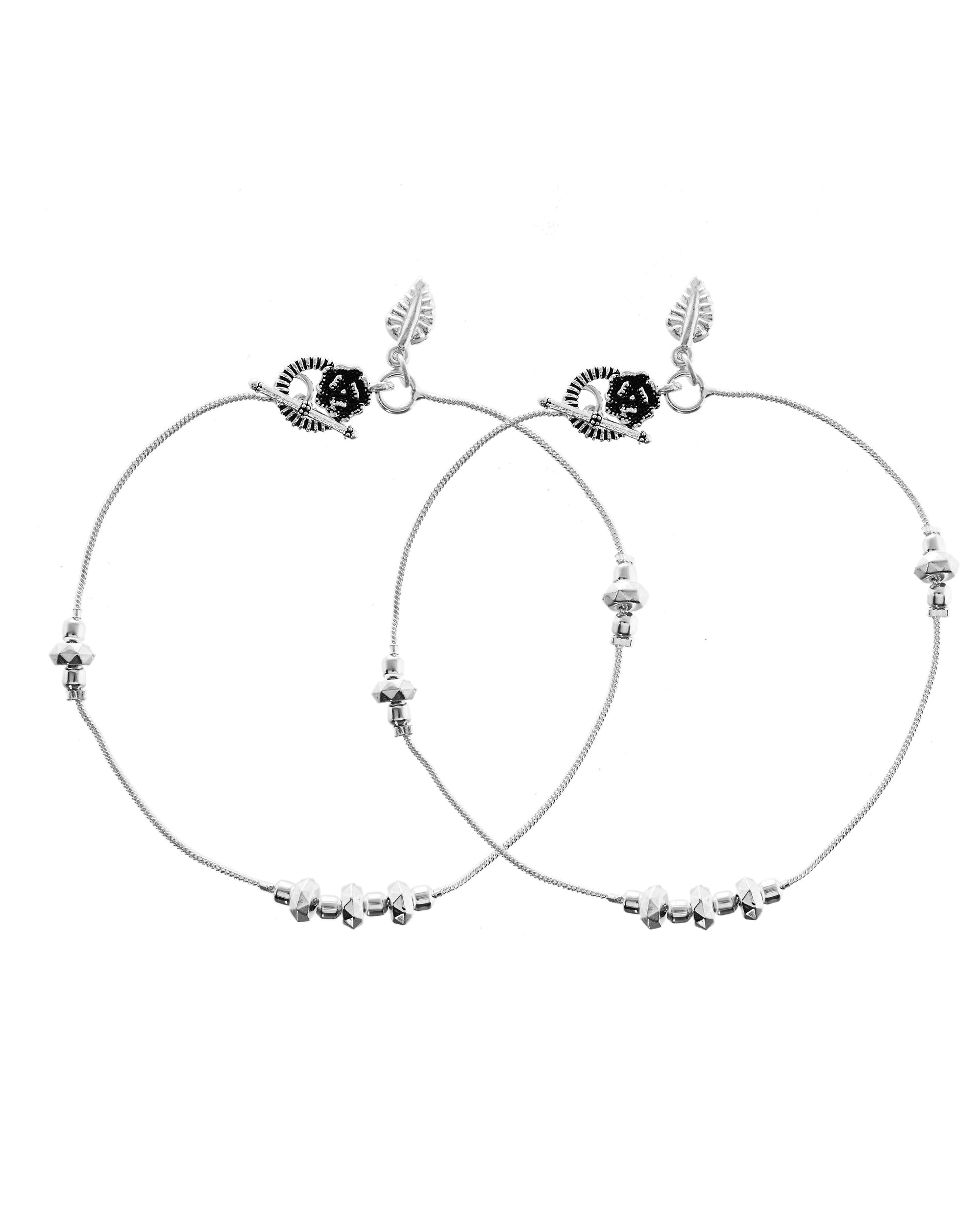 VOJ Set of 2 Silver Tone Handcrafted Stainless Steel Anklet