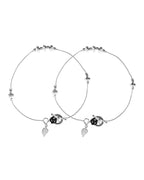 VOJ Set of 2 Silver Tone Handcrafted Stainless Steel Anklet
