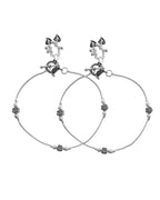 VOJ Set of 2 Silver Toned Floral Handcrafted Stainless Steel Anklet