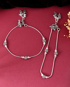 VOJ Set of 2 Silver Toned Floral Handcrafted Stainless Steel Anklet