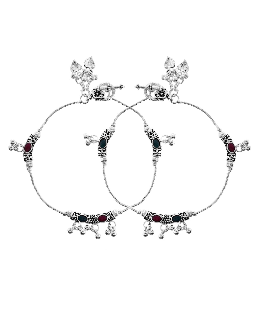VOJ Set of 2 Silver Toned Meenakari Designed Stainless Steel Anklet - Distacart