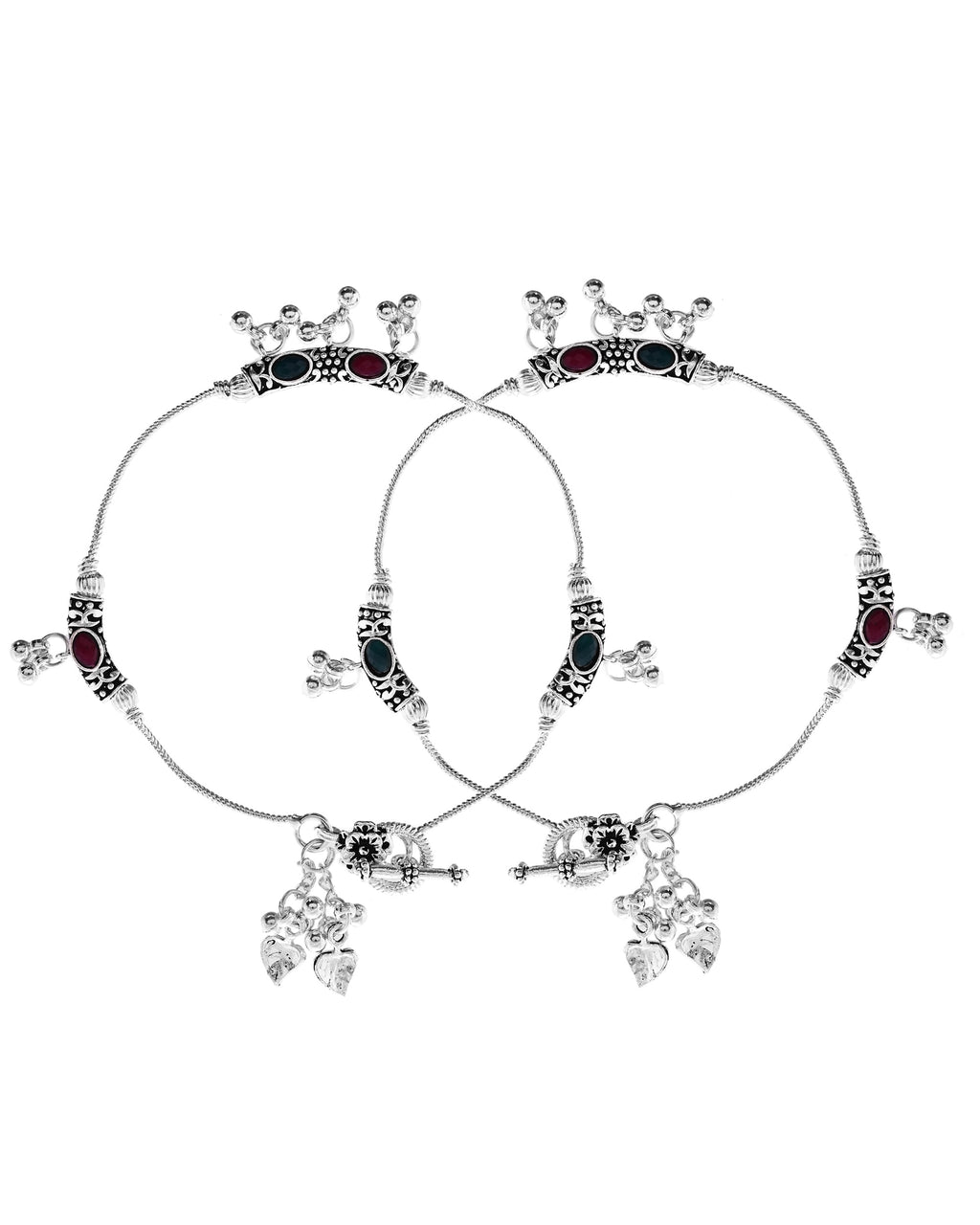 VOJ Set of 2 Silver Toned Meenakari Designed Stainless Steel Anklet - Distacart