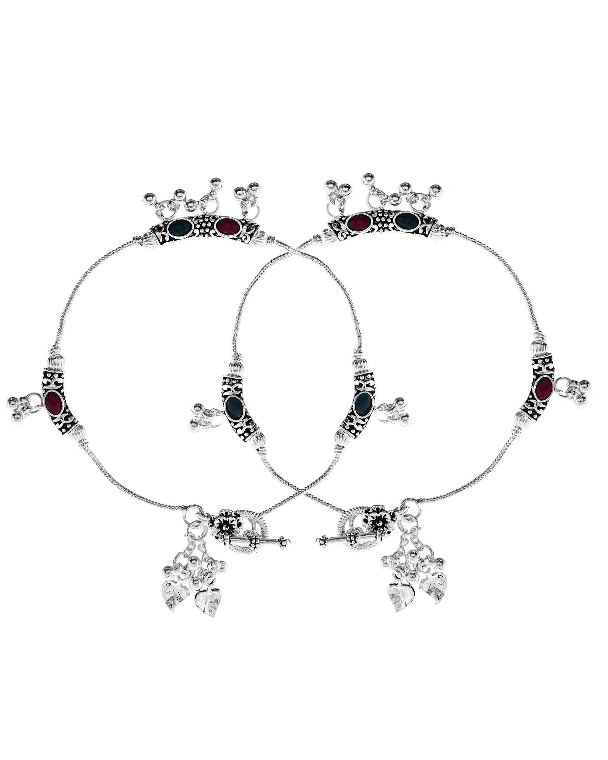 VOJ Set of 2 Silver Toned Meenakari Designed Stainless Steel Anklet - Distacart