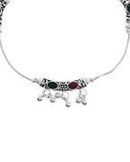 VOJ Set of 2 Silver Toned Meenakari Designed Stainless Steel Anklet - Distacart