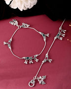VOJ Set of 2 Silver Toned Meenakari Designed Stainless Steel Anklet - Distacart