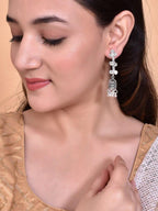 VOJ Studded Oxidised Silver Plated Contemporary Drop Earrings - Distacart