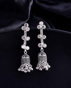 VOJ Studded Oxidised Silver Plated Contemporary Drop Earrings - Distacart
