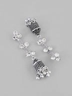 VOJ Studded Oxidised Silver Plated Contemporary Drop Earrings - Distacart