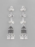 VOJ Studded Oxidised Silver Plated Contemporary Drop Earrings - Distacart