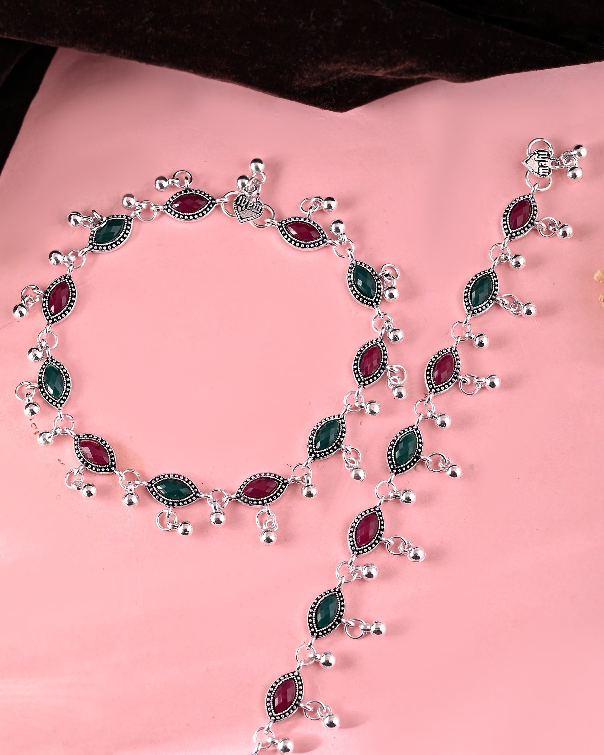 VOJ Set of 2 Stone Studded Designer Anklet - Distacart