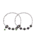 VOJ Set of 2 Handcrafted Stone Studded oxidized Anklet