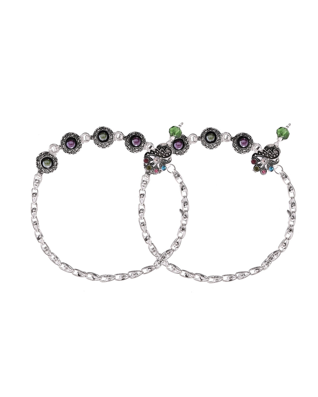VOJ Set of 2 Handcrafted Stone Studded oxidized Anklet