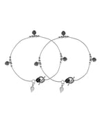 VOJ Set of 2 Silver Plated Leaf Designed Anklet