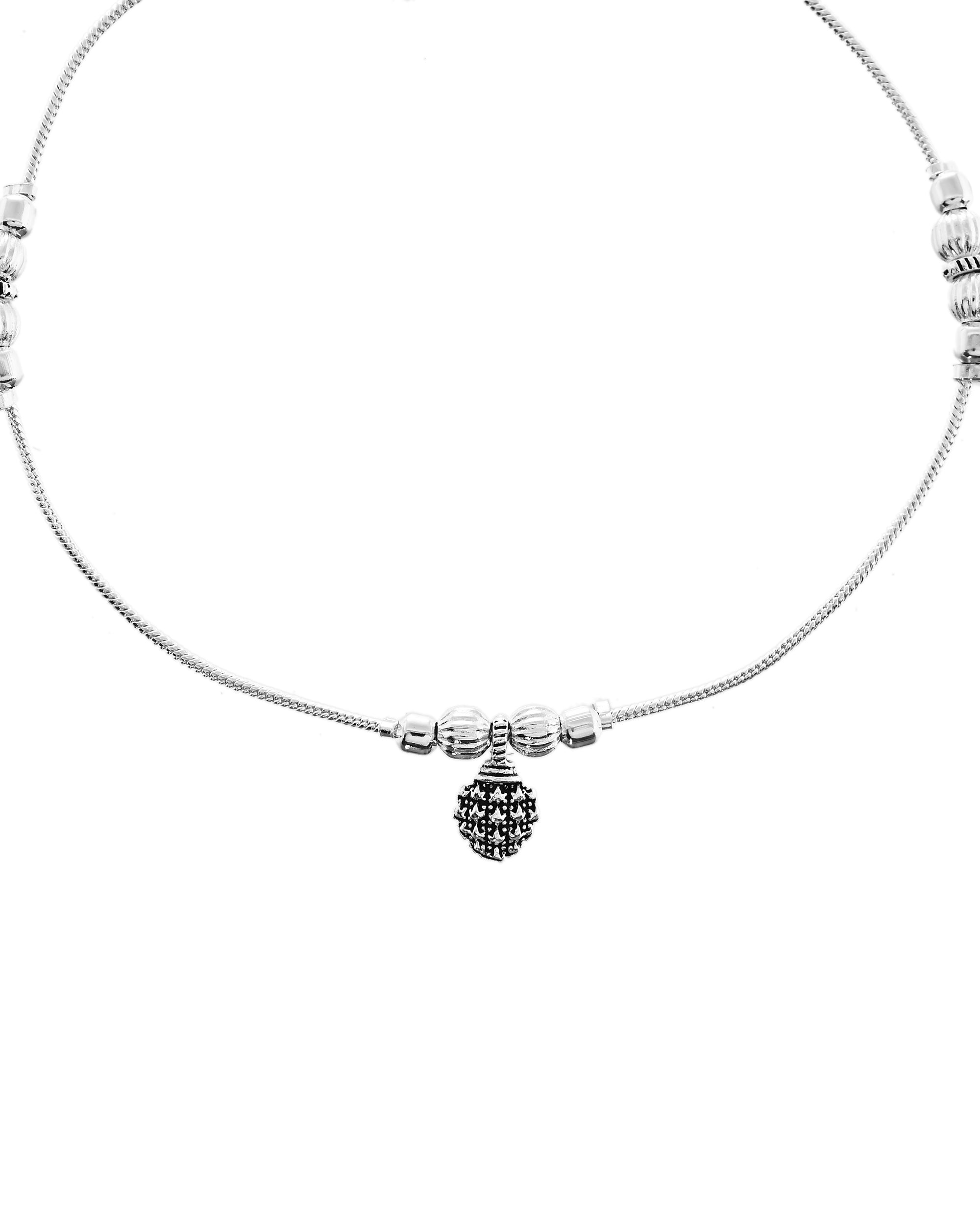 VOJ Set of 2 Silver Plated Leaf Designed Anklet