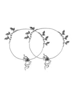 VOJ Set of 2 Silver Toned Leaf Designed Handcrafted Anklet
