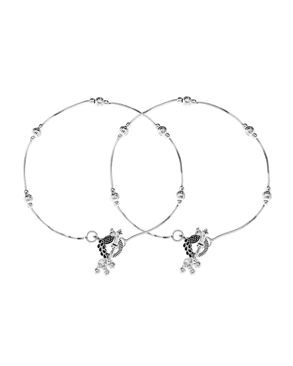 VOJ Set of 2 Silver Toned Handcrafted Designer Anklet - Distacart