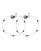VOJ Set of 2 Silver Toned Handcrafted Artificial Beads Designer Anklet