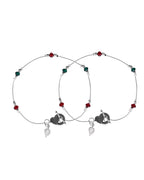 VOJ Set of 2 Silver Toned Handcrafted Artificial Beads Designer Anklet