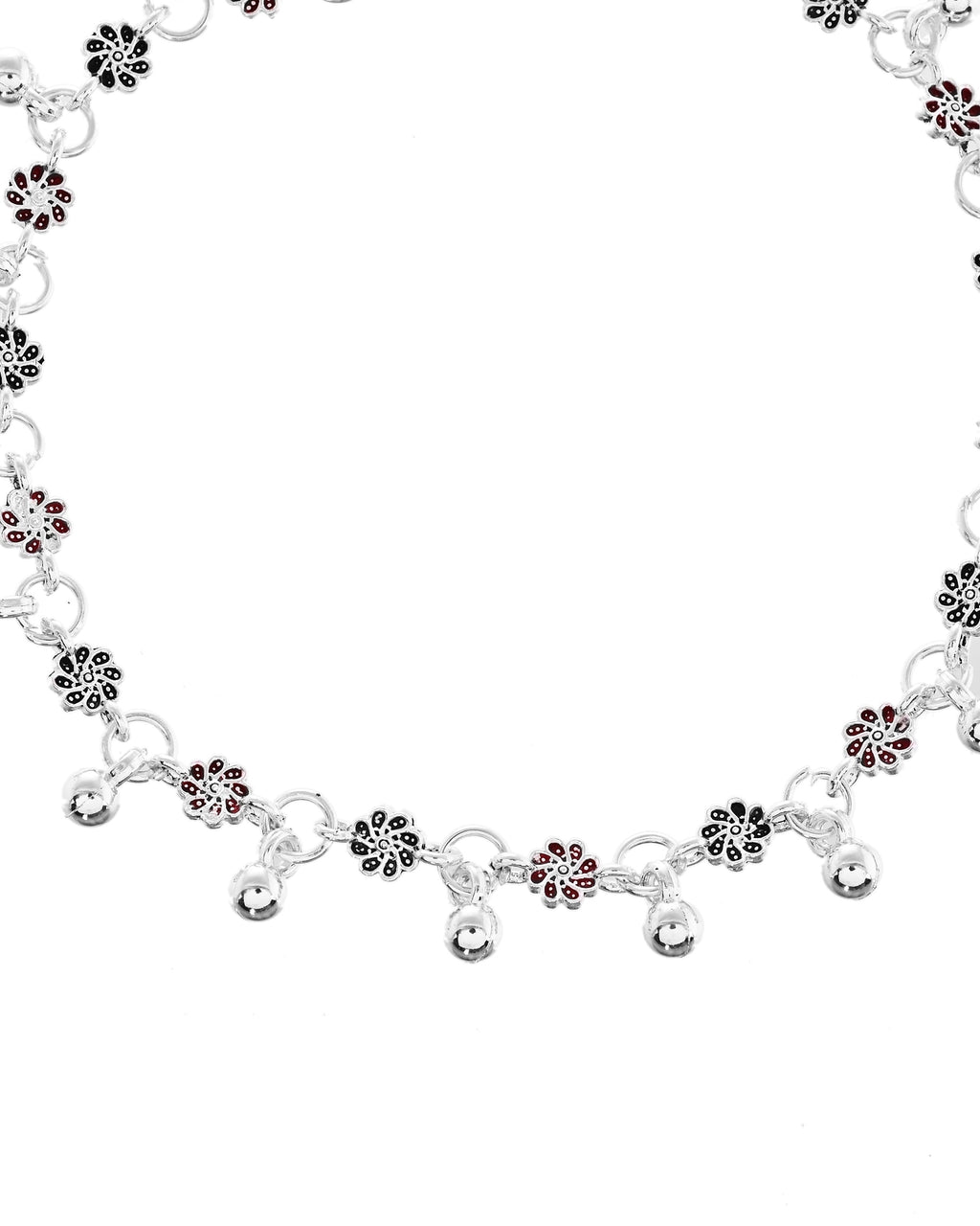 VOJ Set of 2 Silver Plated Floral Designed Meenakari Anklet - Distacart