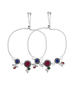VOJ Set of 2 Silver Plated Circular Designed Stone Studded Anklet