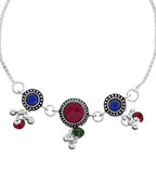 VOJ Set of 2 Silver Plated Circular Designed Stone Studded Anklet