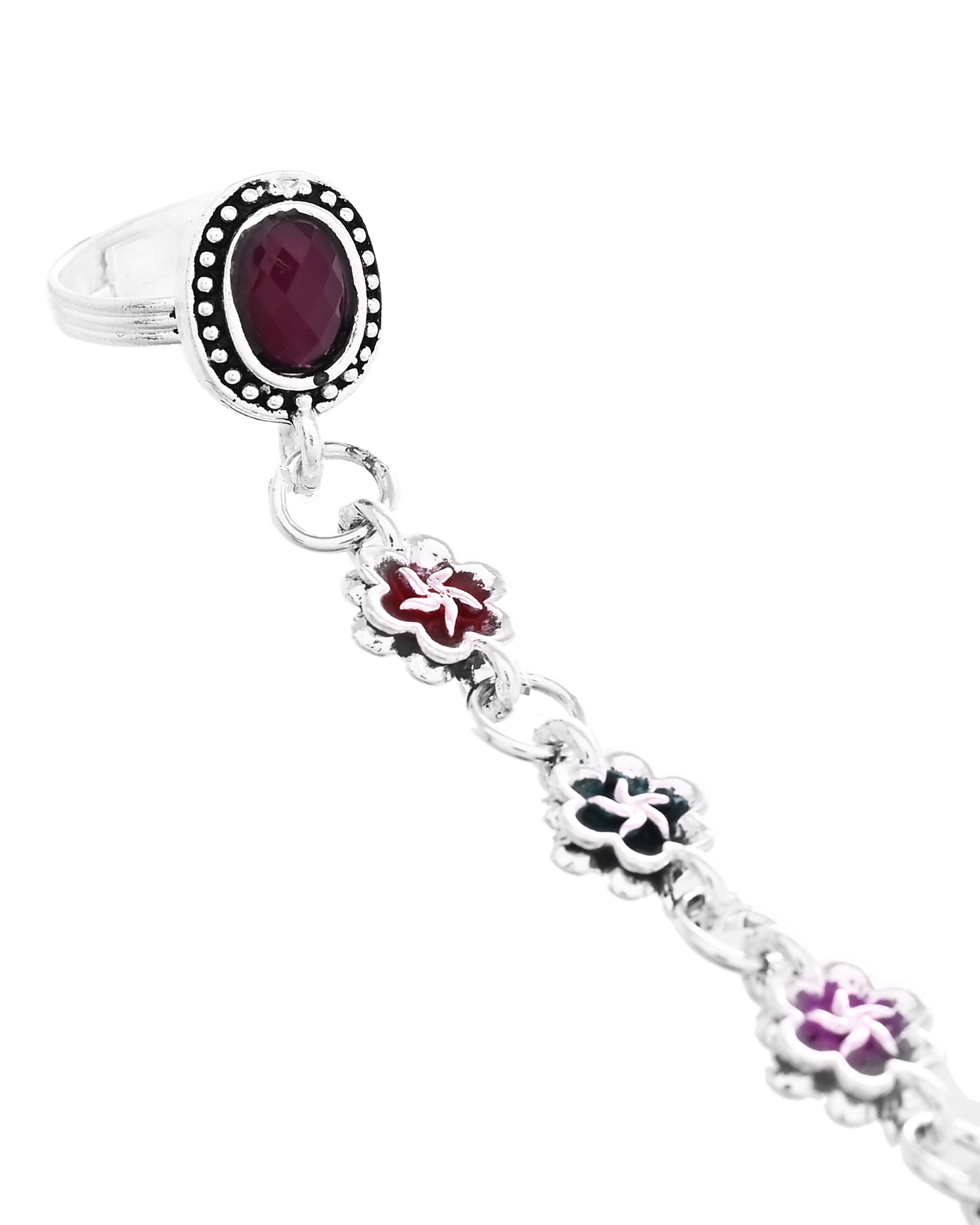 VOJ Set of 2 Floral Designer Meenakari Anklet with Toe Ring - Distacart