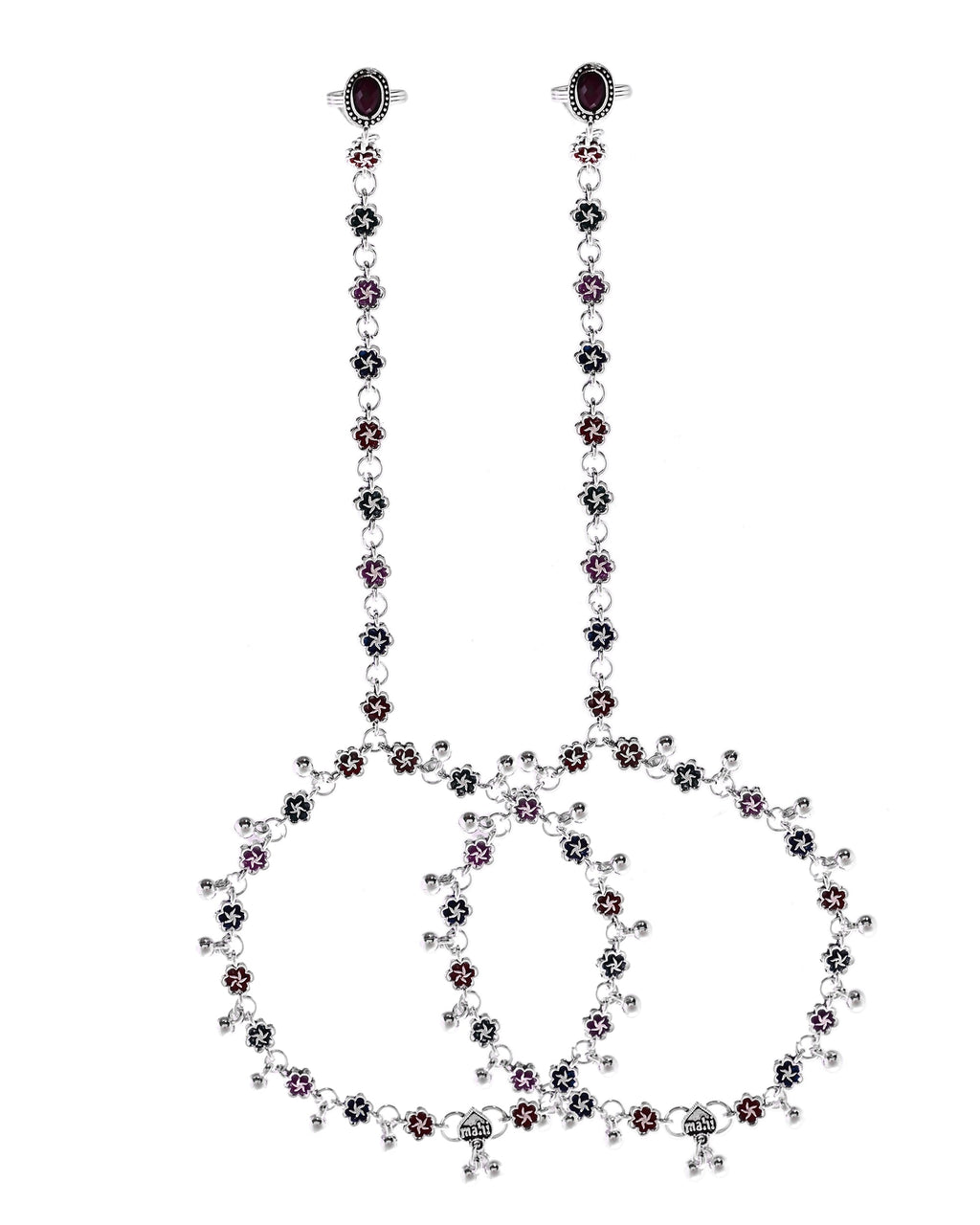 VOJ Set of 2 Floral Designer Meenakari Anklet with Toe Ring - Distacart