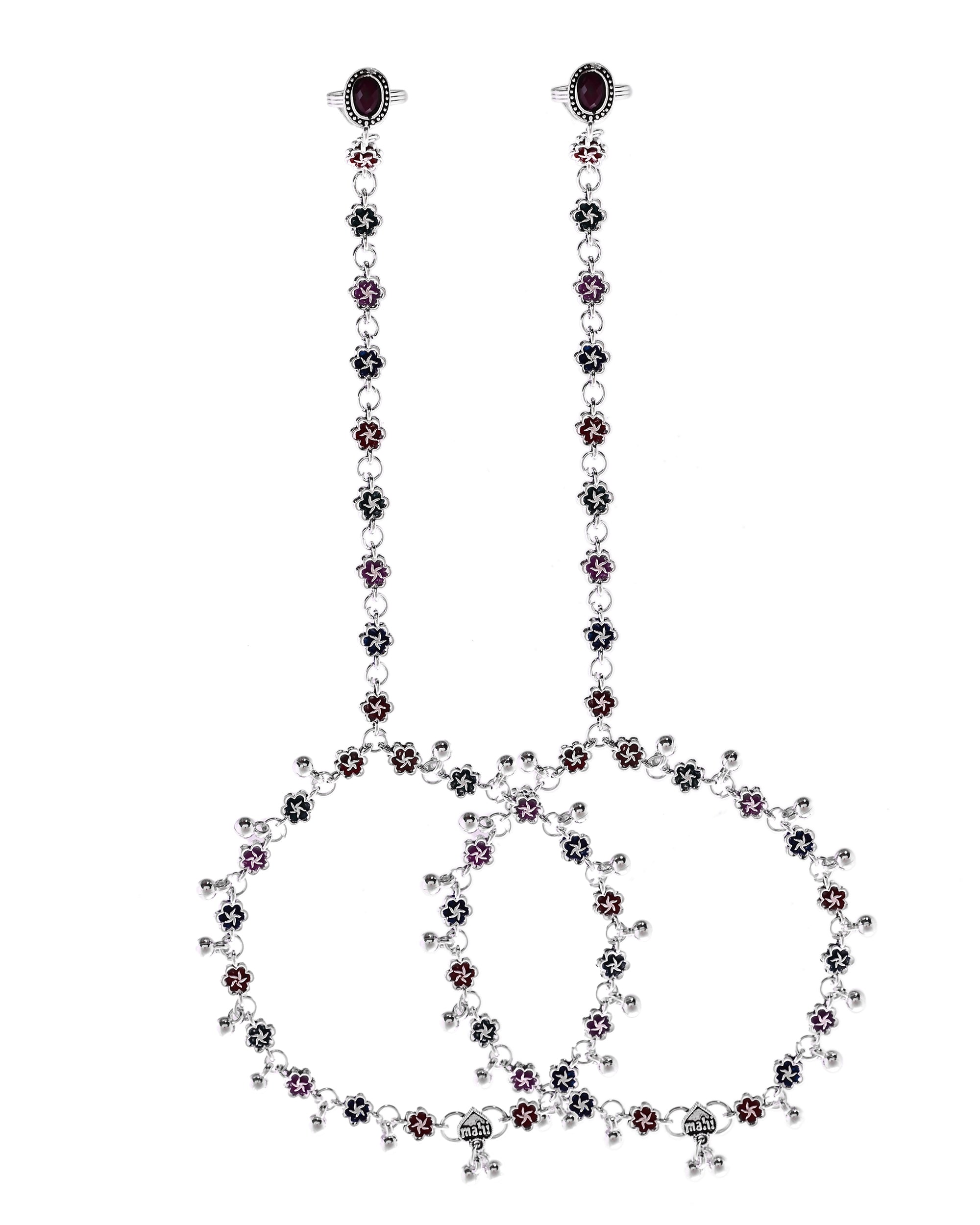 VOJ Set of 2 Floral Designer Meenakari Anklet with Toe Ring - Distacart