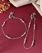 VOJ Set of 2 Silver Plated Pipe Shaped Designer Anklet