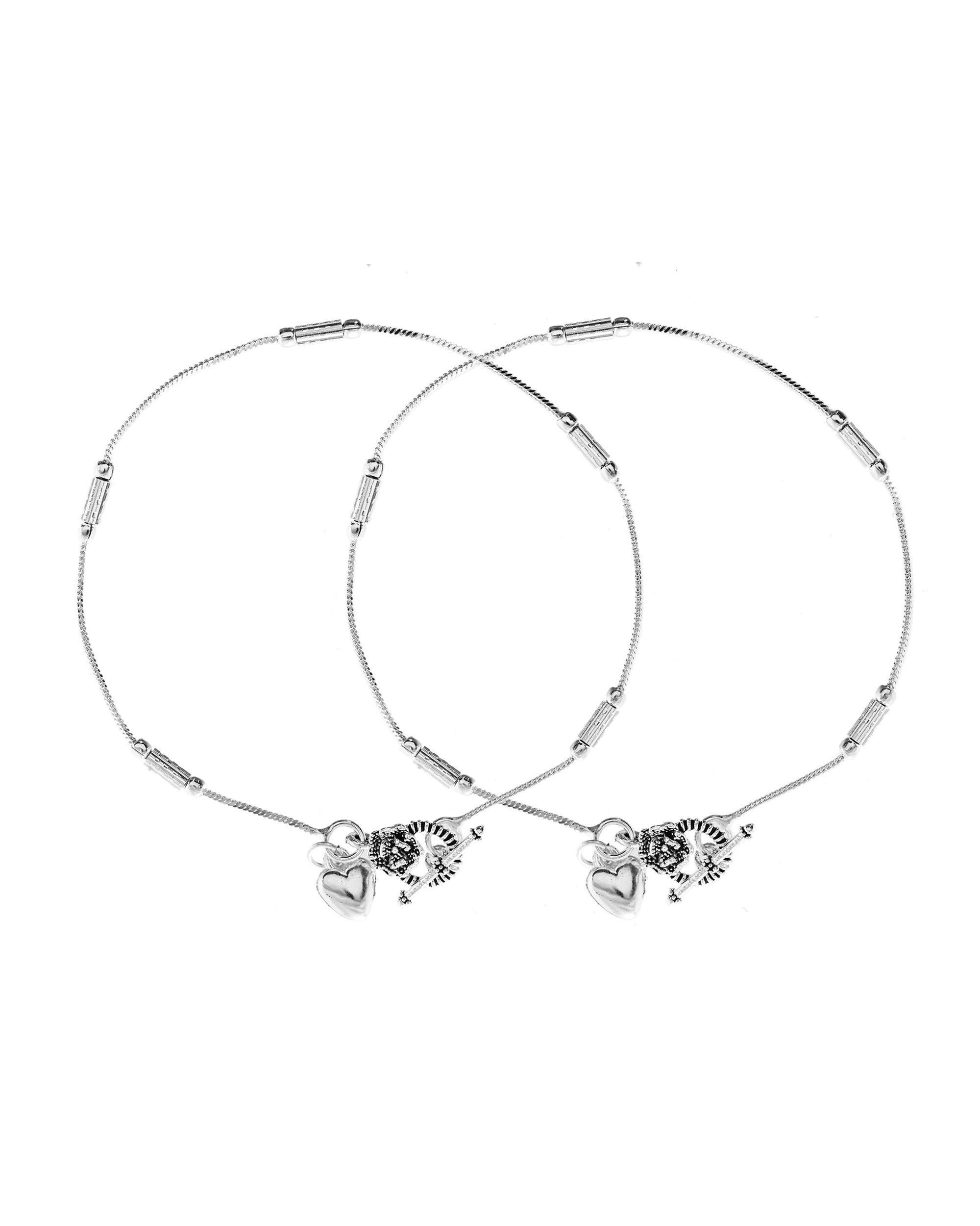 VOJ Set of 2 Silver Plated Pipe Shaped Handcrafted Anklet