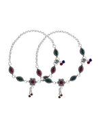 VOJ Set of 2 Silver Plated Floral Shaped Stone Studded Anklet - Distacart