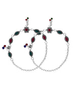 VOJ Set of 2 Silver Plated Floral Shaped Stone Studded Anklet - Distacart