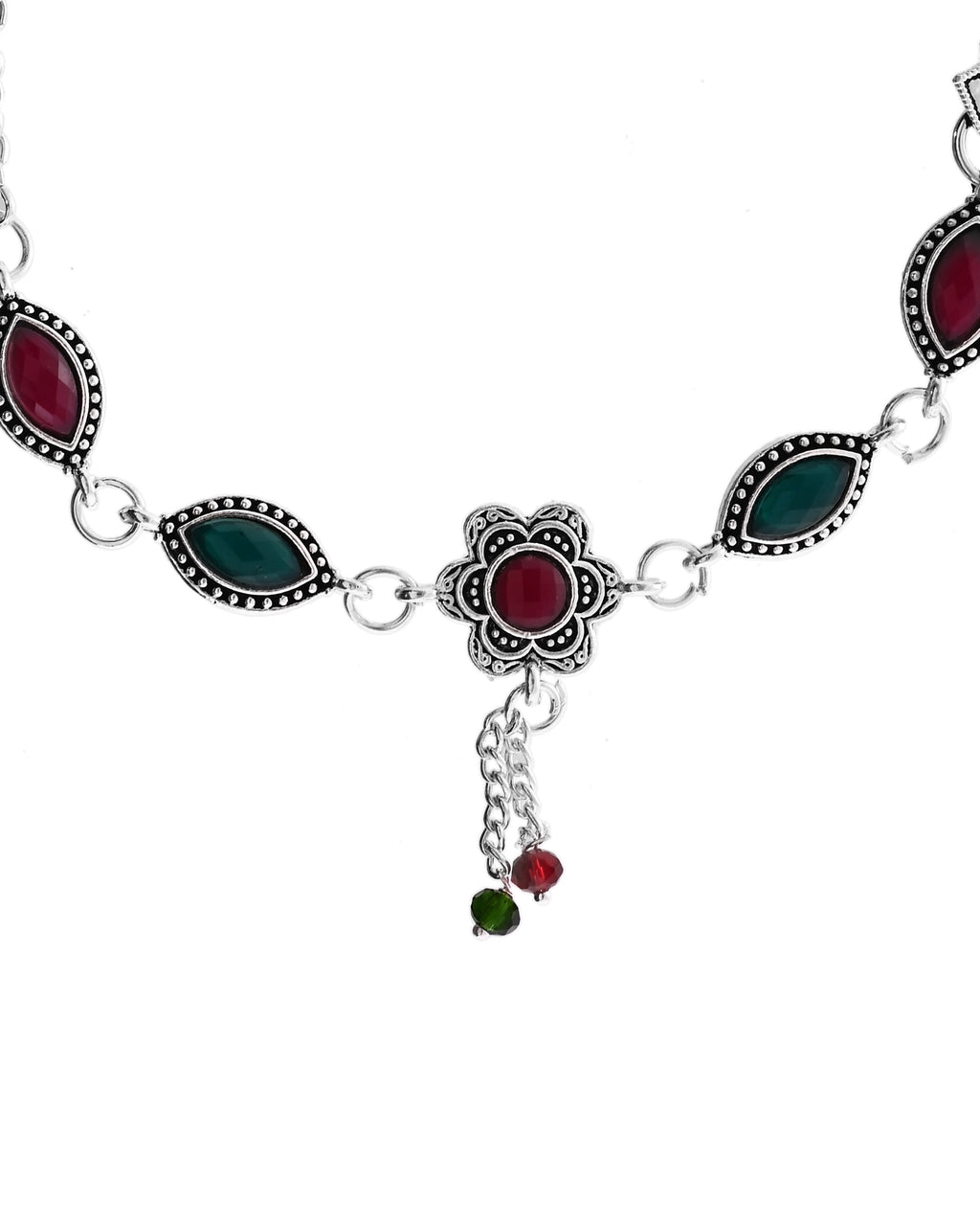VOJ Set of 2 Silver Plated Floral Shaped Stone Studded Anklet - Distacart