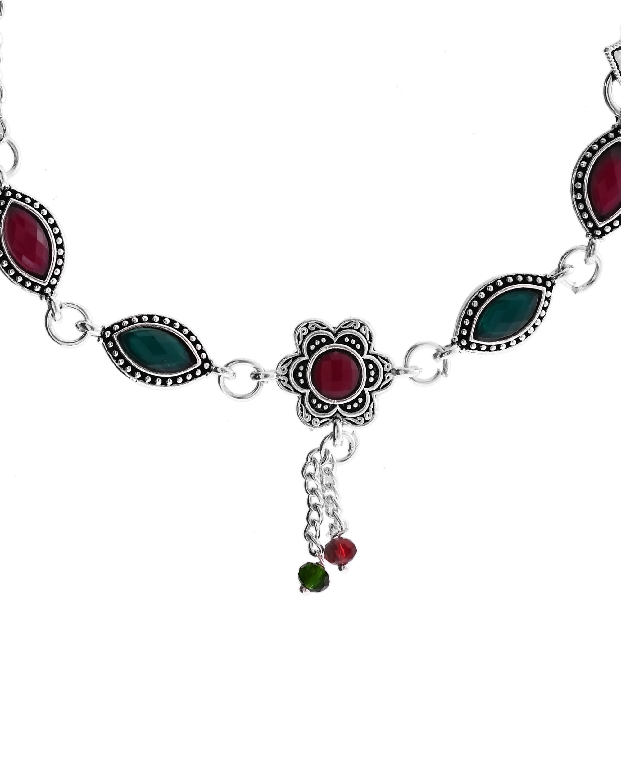 VOJ Set of 2 Silver Plated Floral Shaped Stone Studded Anklet - Distacart