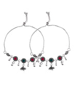 VOJ Set of 2 Silver Plated Stone Studded Designer Anklet