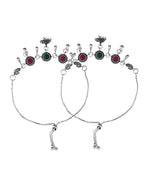 VOJ Set of 2 Silver Plated Stone Studded Designer Anklet