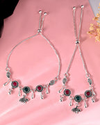 VOJ Set of 2 Silver Plated Stone Studded Designer Anklet