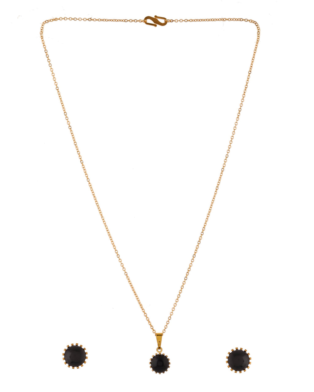 VOJ Gold Polished Stainless Steel Black Pearl Studded Chain Set